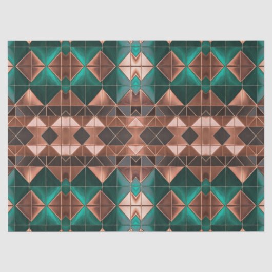 Smaragd en Koper Modern Patroon Decoupage Tissuepapier (Voorkant)