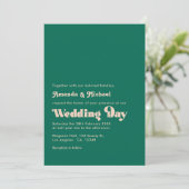 Smaragd en perzik fusie retro typografie bruiloft kaart (Staand voorkant)