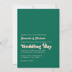 Smaragd en perzik fusie retro typografie bruiloft kaart