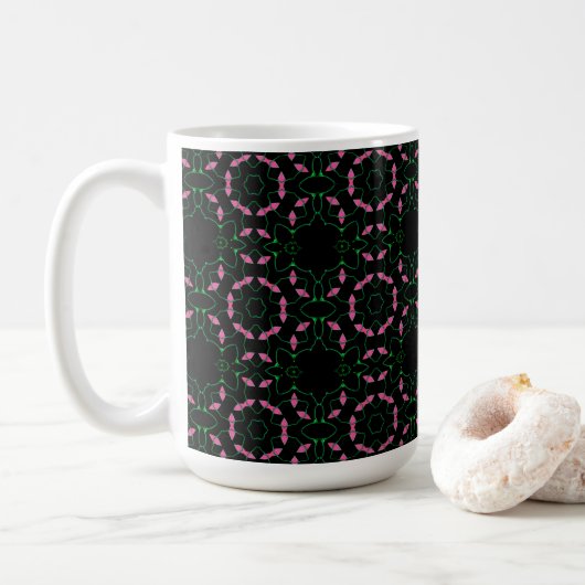 Smaragd en Roze Kaleidoscoop Koffiemok (Met donut)
