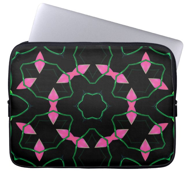 Smaragd en Roze Kaleidoscoop Laptop Sleeve (Voorkant)