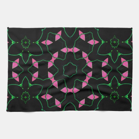 Smaragd en Roze Kaleidoscoop Theedoek (Horizontaal)
