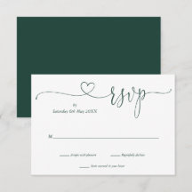 Smaragd en witte script hart RSVP kaart