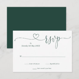 Smaragd en witte script hart RSVP kaart