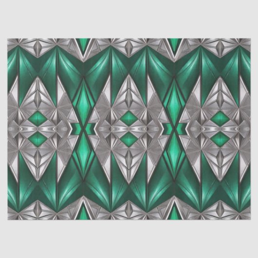 Smaragd en Zilver Modern Patroon Decoupage Tissuepapier (Voorkant)