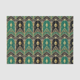 Smaragd en zwart Art Deco vakantiepatroon Tissuepapier