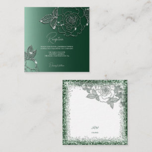 Smaragd Evergroene Zilveren Elegante Bruiloft Informatiekaartje