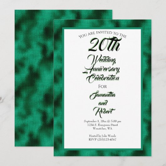 Smaragd Folie 20e bruiloft Jubileum Celebration Kaart (Voorkant / Achterkant)