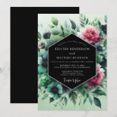 Smaragd Fuchsia Vesper Bruiloft Kaart (Voorkant / Achterkant)