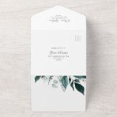 Smaragd gebladerte groen laat bruiloft alles in éé all in one uitnodiging (Buitenkant)