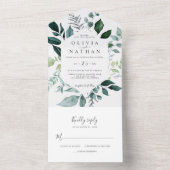 Smaragd gebladerte groen laat bruiloft alles in éé all in one uitnodiging (Binnen)