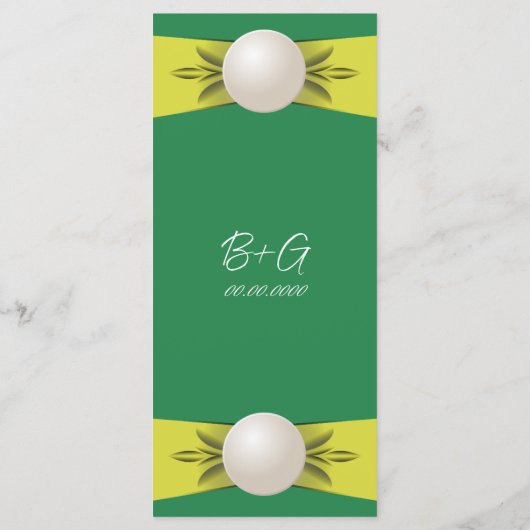 Smaragd & Gele Parel Lint Bruiloft Vlak Menu (Achterkant)
