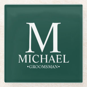 Smaragd gepersonaliseerd monogram en naam groomsma glazen onderzetter