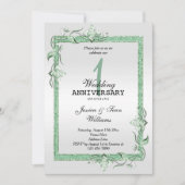 Smaragd Glans & Glitter & Platina 1e Huwelijk Kaart (Voorkant)