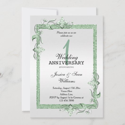 Smaragd Glans & Glitter & Platina 1e Huwelijk Kaart (Voorkant)