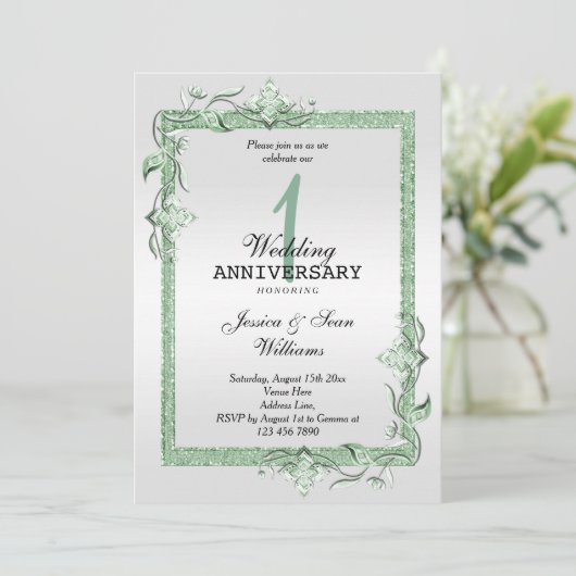 Smaragd Glans & Glitter & Platina 1e Huwelijk Kaart (Staand voorkant)