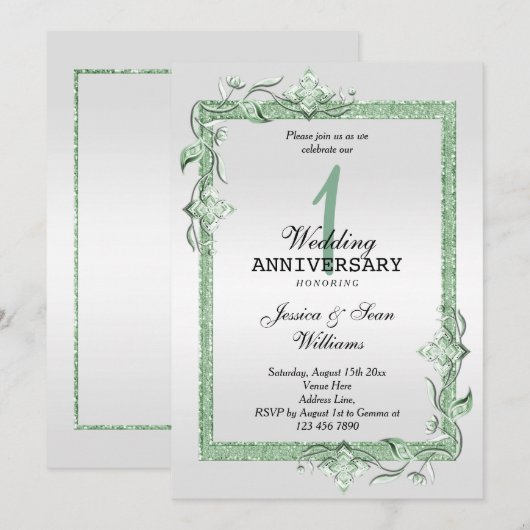 Smaragd Glans & Glitter & Platina 1e Huwelijk Kaart (Voorkant / Achterkant)