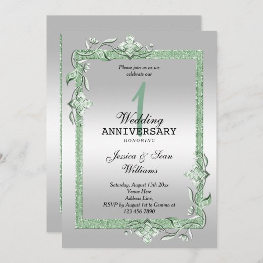 Smaragd Glans & Glitters & Zilveren 1e Huwelijksui Kaart (Voorkant / Achterkant)