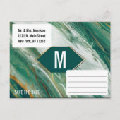 Smaragd Goud Abstract Agate Marmer Save the Date Aankondigingskaart (Achterkant)