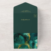 Smaragd Goud Abstract Vloeibare Inkt QR Code Bruil All In One Uitnodiging (Buitenkant)