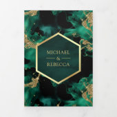 Smaragd Goud Abstract Vloeibare Inkt QR Code Bruil Drieluik Uitnodiging (Cover)