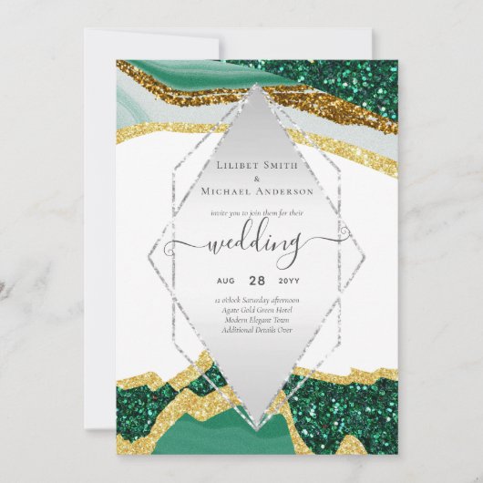 Smaragd Goud AGATE - Moderne Trouw Uitnodiging (Voorkant)