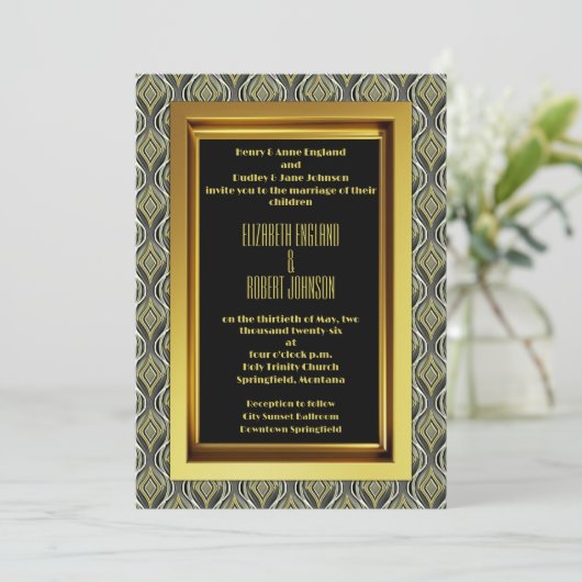 Smaragd & Goud Art Deco Bruiloft Kaart (Staand voorkant)