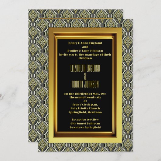 Smaragd & Goud Art Deco Bruiloft Kaart (Voorkant / Achterkant)