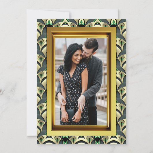 Smaragd & Goud Art Deco Bruiloft Kaart (Achterkant)