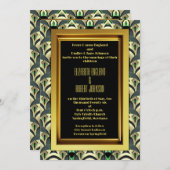 Smaragd & Goud Art Deco Bruiloft Kaart (Voorkant / Achterkant)