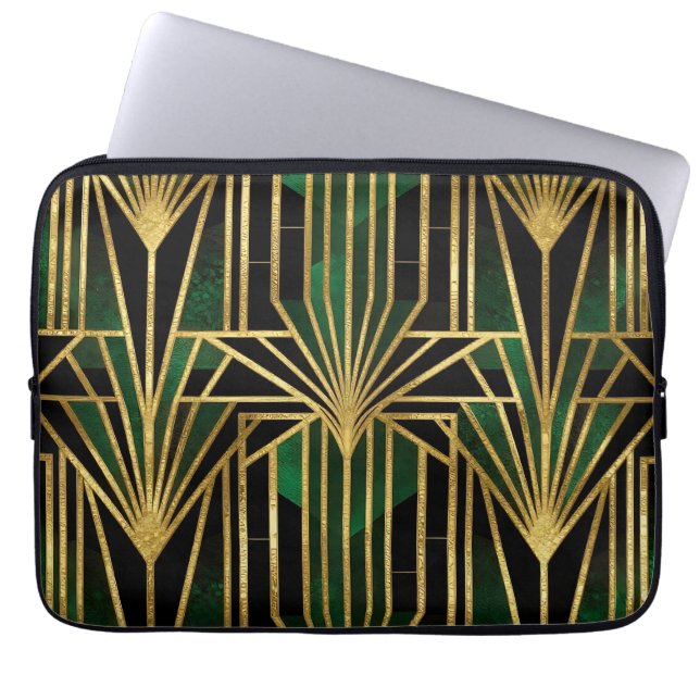 Smaragd Goud Art Deco Glamour Laptop Sleeve (Voorkant)