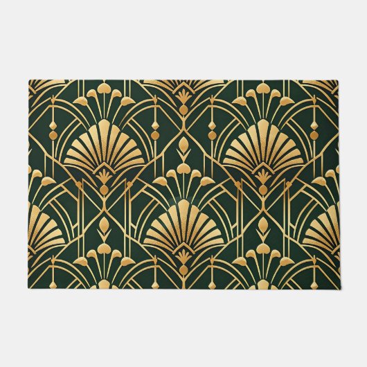 Smaragd Goud Art Deco Patroon Deurmat (Voorkant)