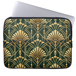 Smaragd Goud Art Deco Patroon Laptop Sleeve