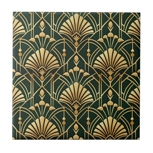 Smaragd Goud Art Deco Patroon Tegeltje (Voorkant)