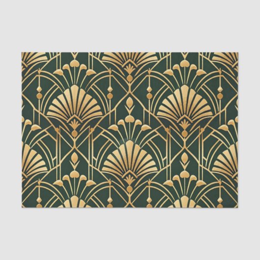 Smaragd Goud Art Deco Patroon Tissuepapier (Voorkant)