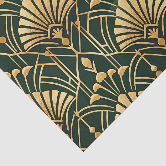 Smaragd Goud Art Deco Patroon Tissuepapier (Detail)