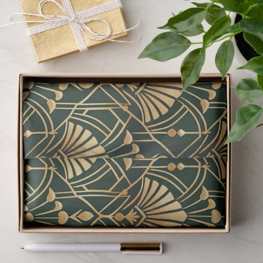 Smaragd Goud Art Deco Patroon Tissuepapier (Geschenk)