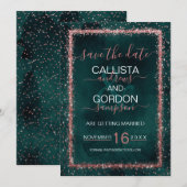 Smaragd Goud Gestrooide Confetti Bruiloft Save The Date (Voorkant / Achterkant)