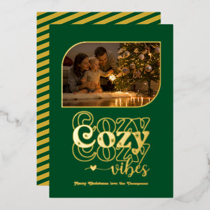Smaragd & Goud Gezellige Sfeer Retro Kerst Foto Folie Feestdagenkaart