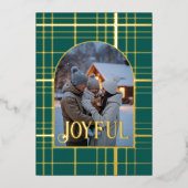 Smaragd & Goud Gingham Kerstvakantie Foto Folie Feestdagenkaart (Voorkant)