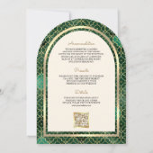 Smaragd Goud Marokkaanse QR Code Sikh Boog Huwelij Kaart (Achterkant)