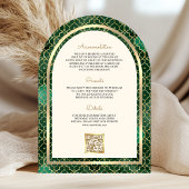 Smaragd Goud Marokkaanse QR Code Sikh Boog Huwelij Kaart