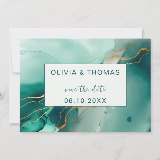 Smaragd Goud Modern Eenvoudig Strand Bruiloft Opsl Kaart (Voorkant)