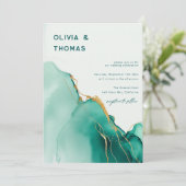 Smaragd Goud Modern Romantisch Boho Beach Bruiloft Kaart (Staand voorkant)