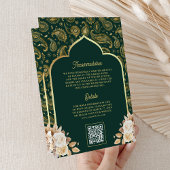 Smaragd Goud Paisley Bloemen QR Code Indiase bruil