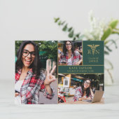 Smaragd Goud RN Verpleegkunde 3 Foto Afstudeerfees Kaart (Staand voorkant)