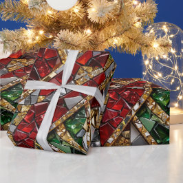 Smaragd Goud Rode Diamant Kerst Mosaic Inpakpapier