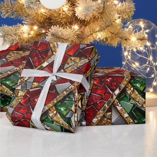 Smaragd Goud Rode Diamant Kerst Mosaic Inpakpapier (Feestdagen)