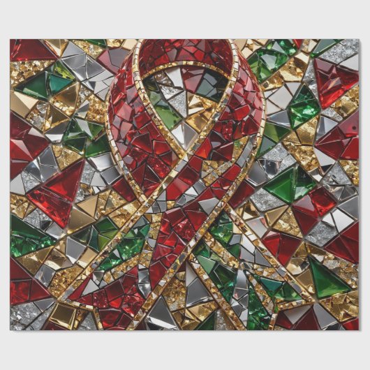 Smaragd Goud Rode Diamant Kerst Mosaic Inpakpapier (Vlak)