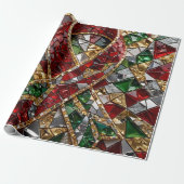 Smaragd Goud Rode Diamant Kerst Mosaic Inpakpapier (Uitgerold)